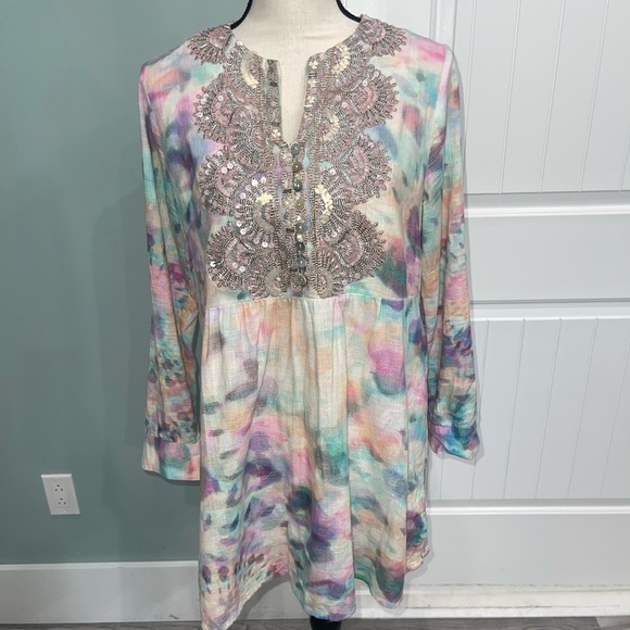 Soft Surroundings Tops - Soft Surroundings Hand Tie Dyed Beaded Embroidered Bazille Tunic size small